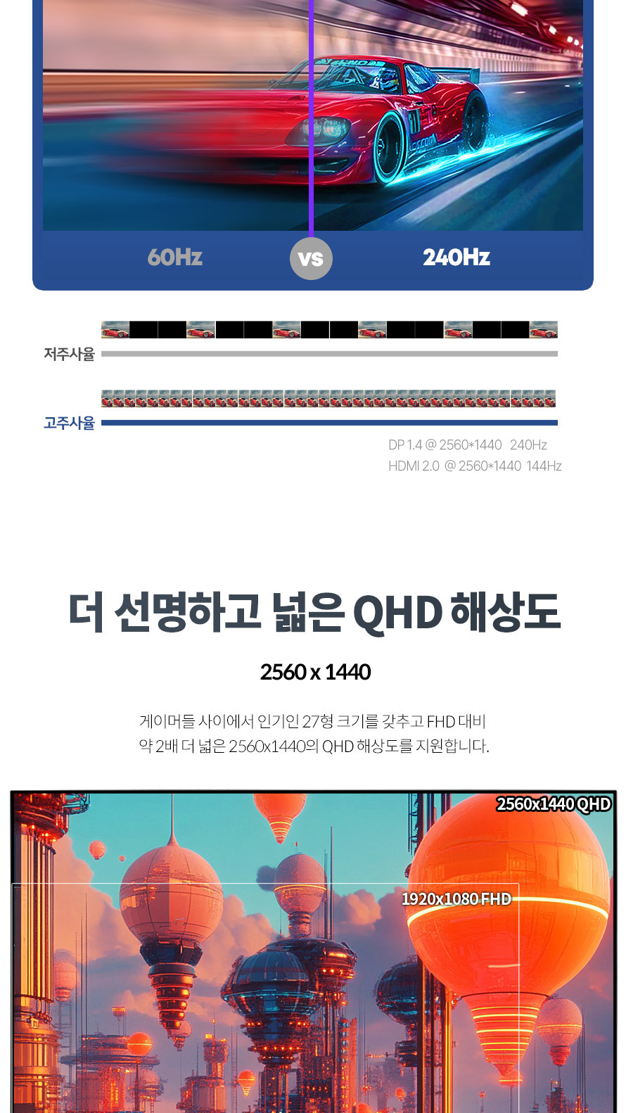 비트엠 Newsync 27Q2K QHD 패스트 IPS 240 게이밍 무결점 - QHD 해상도