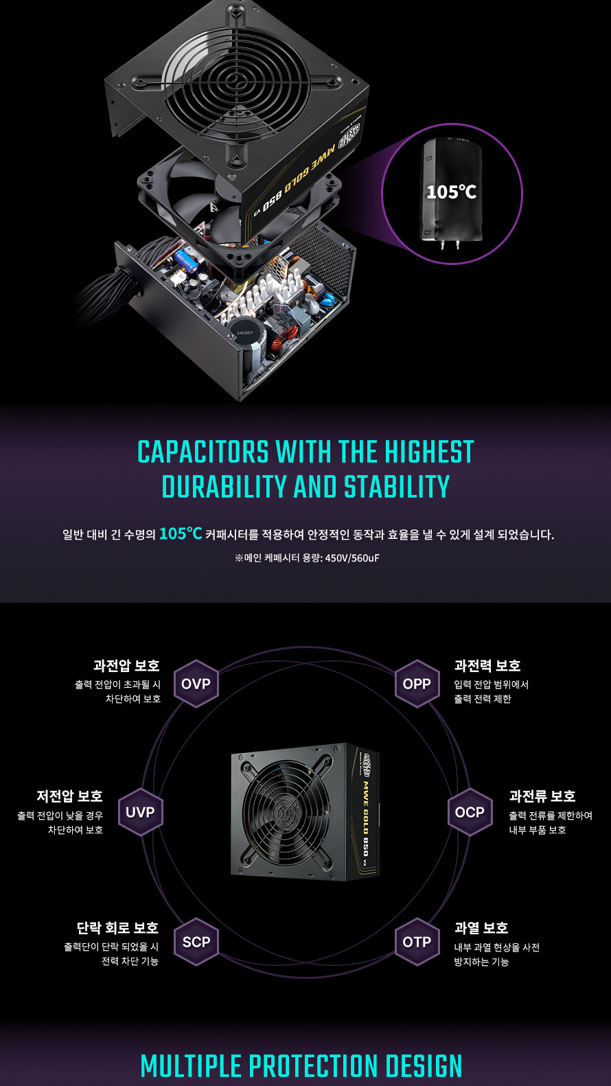 쿨러마스터 MWE GOLD 850 V3 ATX3.1 블랙 - 내구성 신뢰