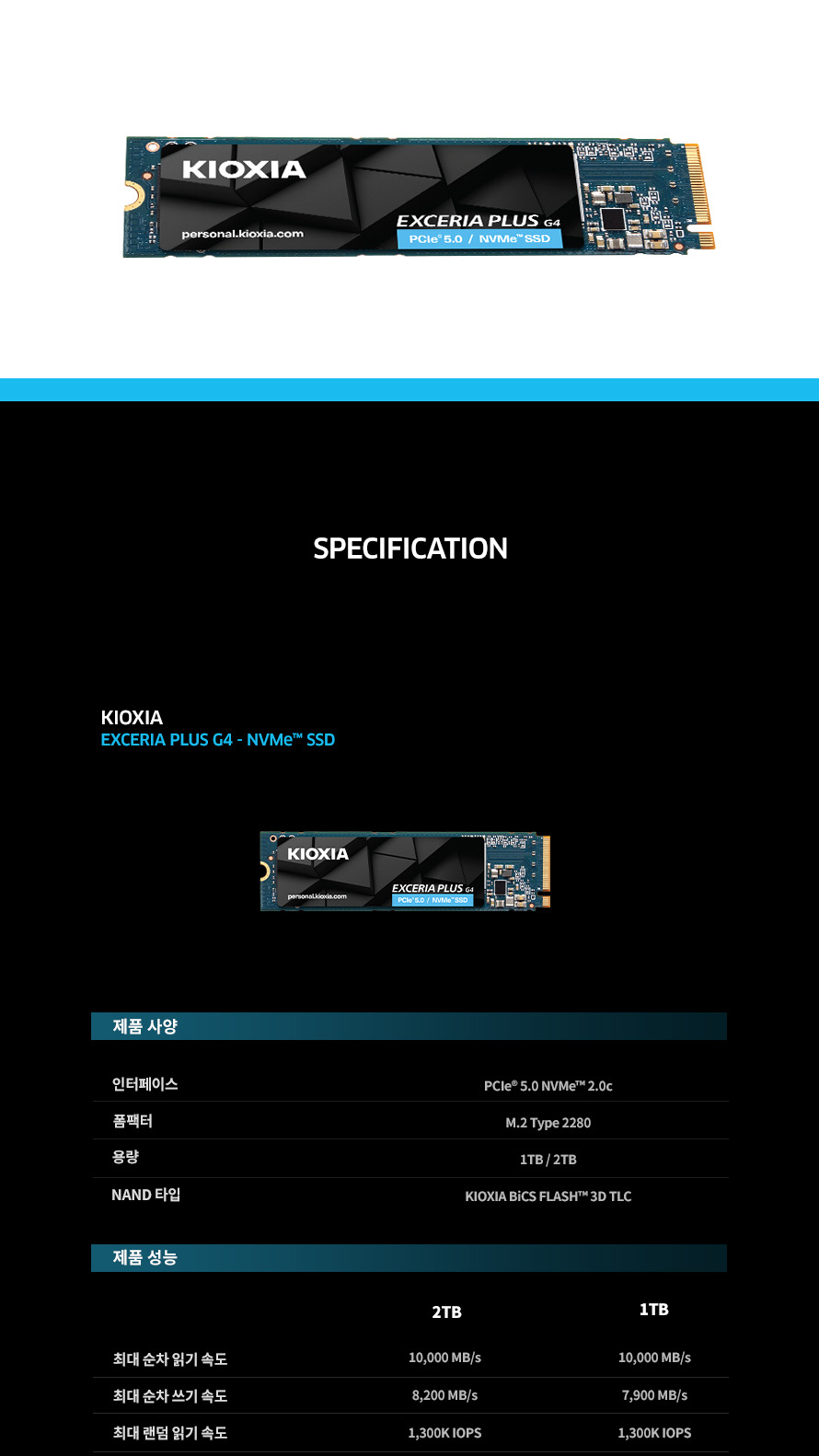 키오시아 EXCERIA PLUS G4 M.2 NVMe (1TB) - 전체 스펙 정리