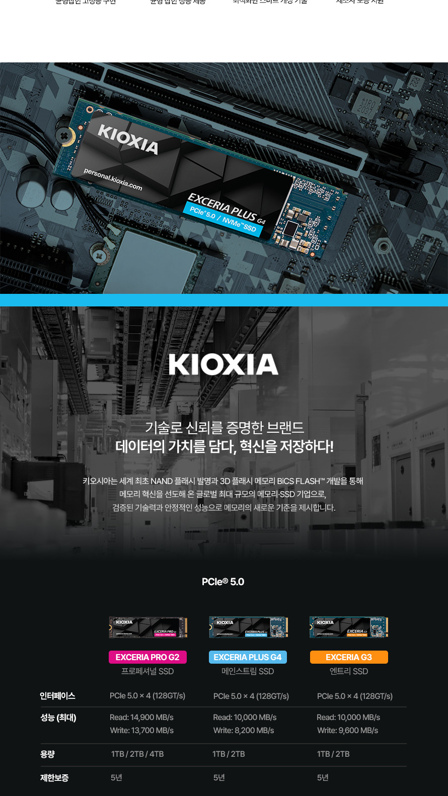 키오시아 EXCERIA PLUS G4 M.2 NVMe (1TB) - 기술로 신뢰를 증명한 브랜드