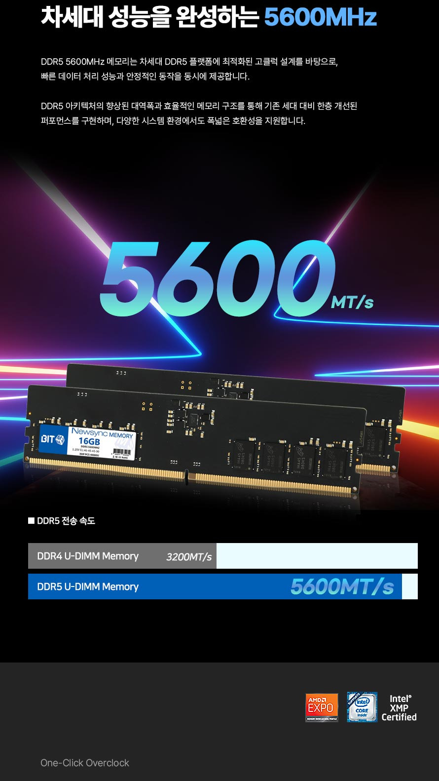 비트엠 Newsync DDR5 PC5-5600 CL46 (16GB) - DDR4 대비 체감 강조