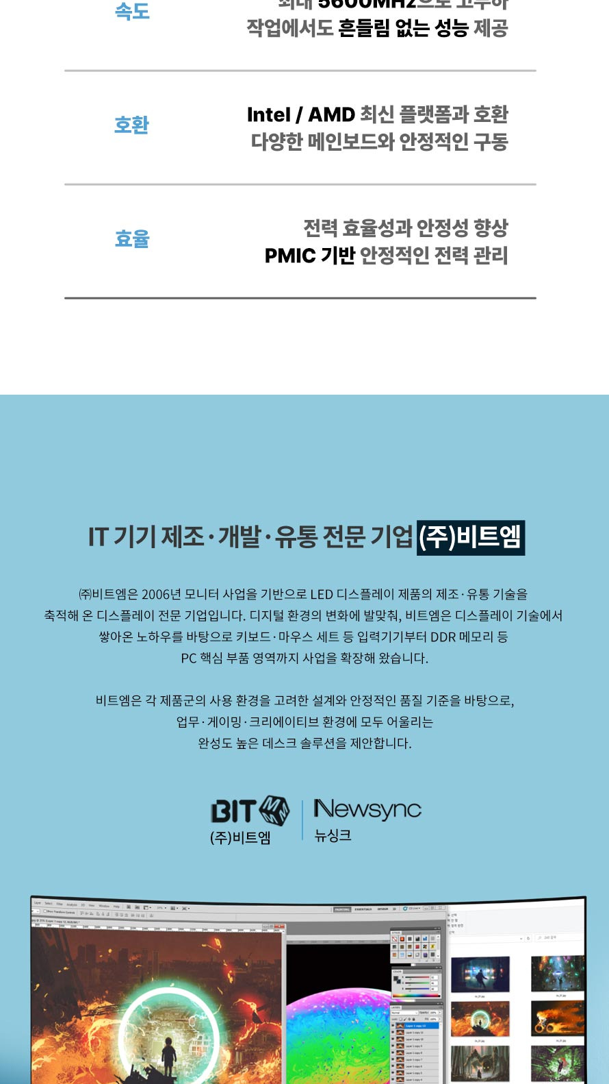 비트엠 Newsync DDR5 PC5-5600 CL46 (16GB) - 브랜드 신뢰도 강조