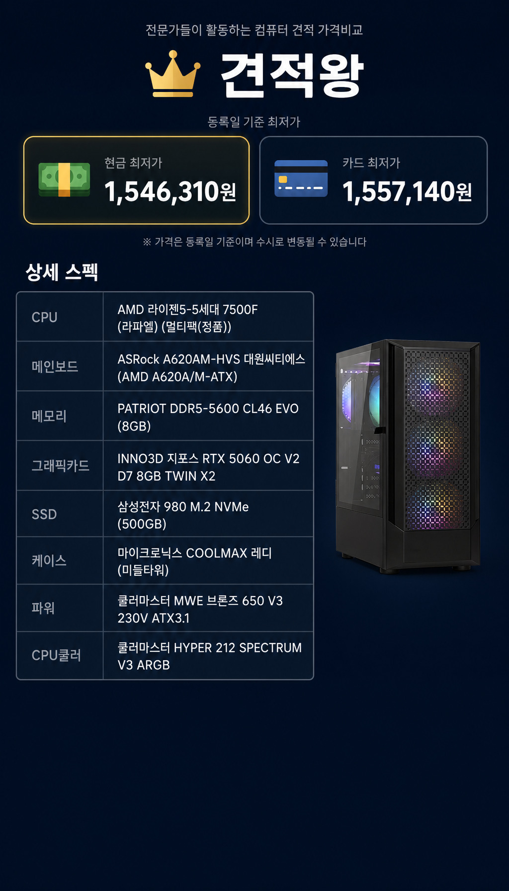 7월 110만원대 PC 실제 판매 1위 조합은? - 가격 정보 제시