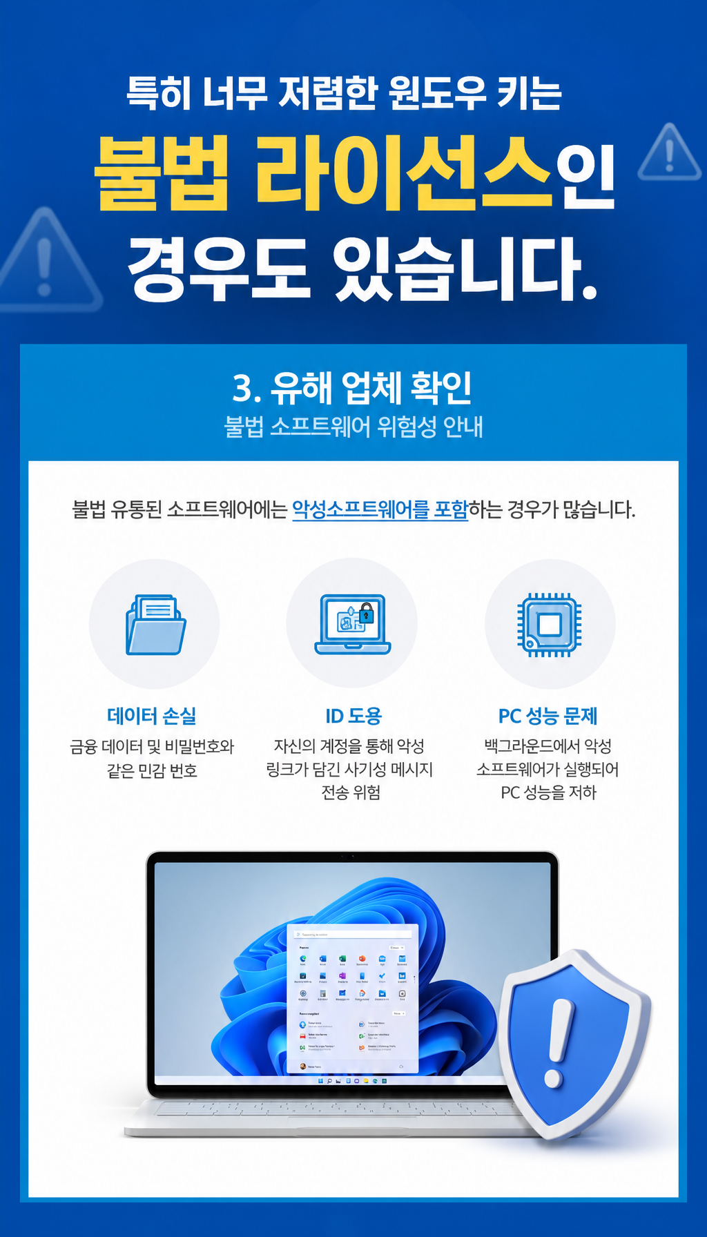 마이크로소프트 윈도우11 Home FPP 처음사용자용 - 저렴한 키의 위험성 경고