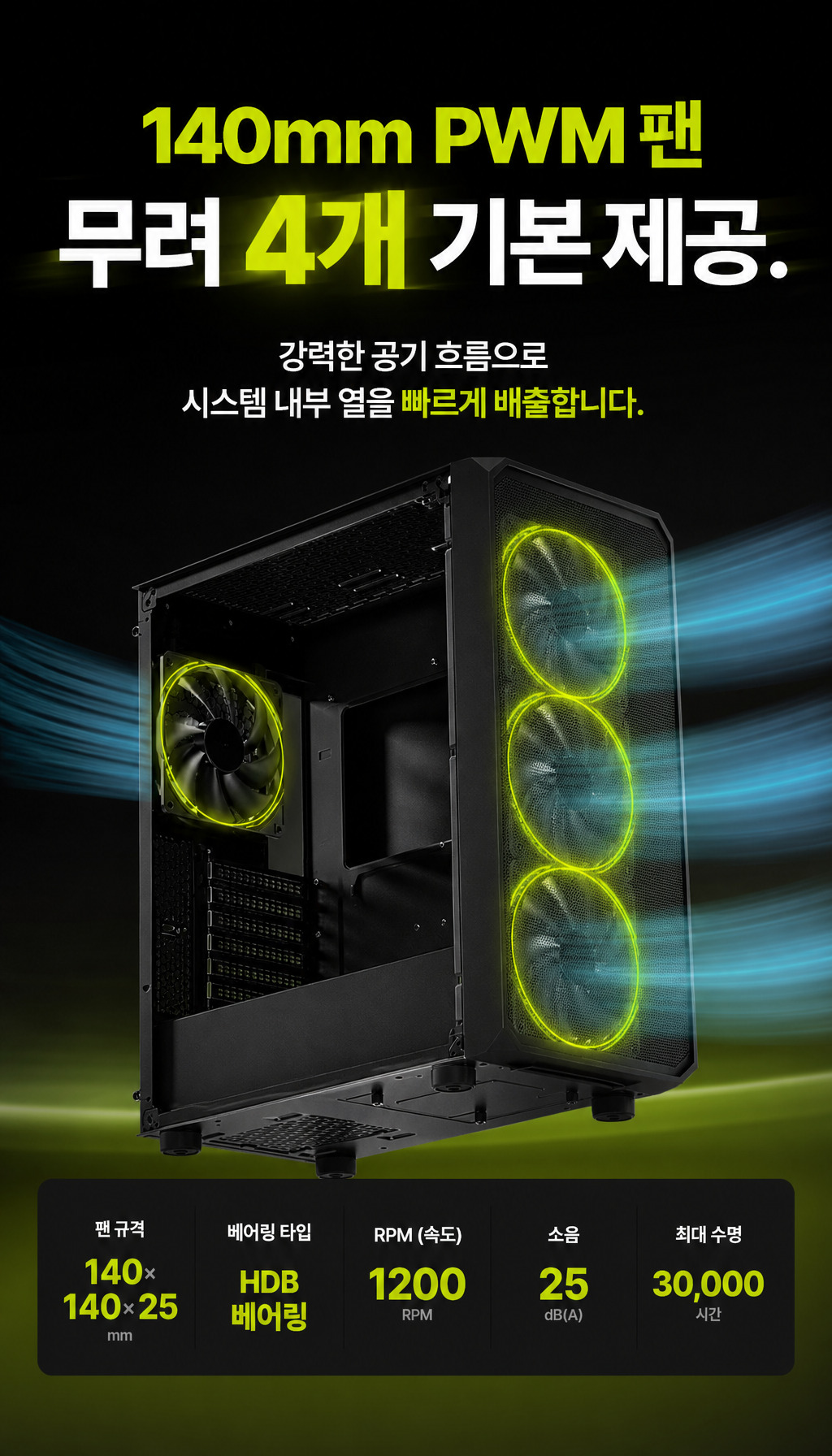 오쓰 SOLID FULL MESH (블랙) - 140mm 팬 4개 기본 탑재