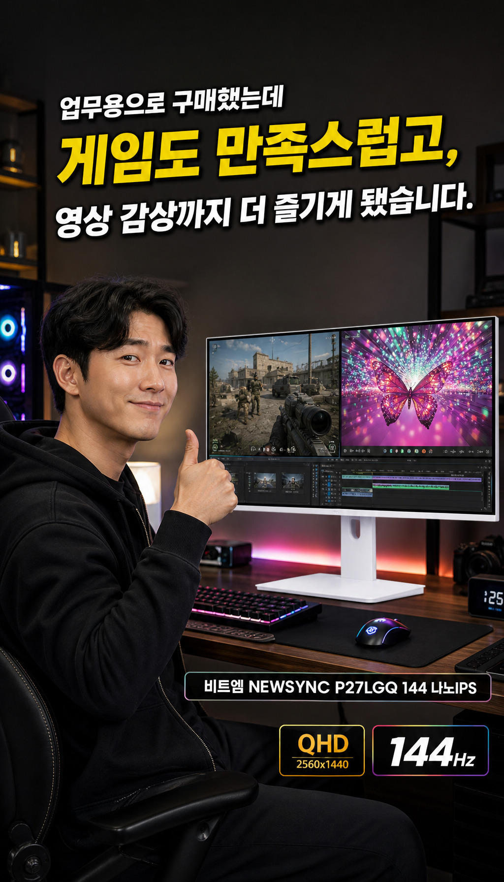 비트엠 Newsync P27LGQ 144 나노IPS 4면 슬림제로베젤 화이트 무결점 - 다용도 만족감