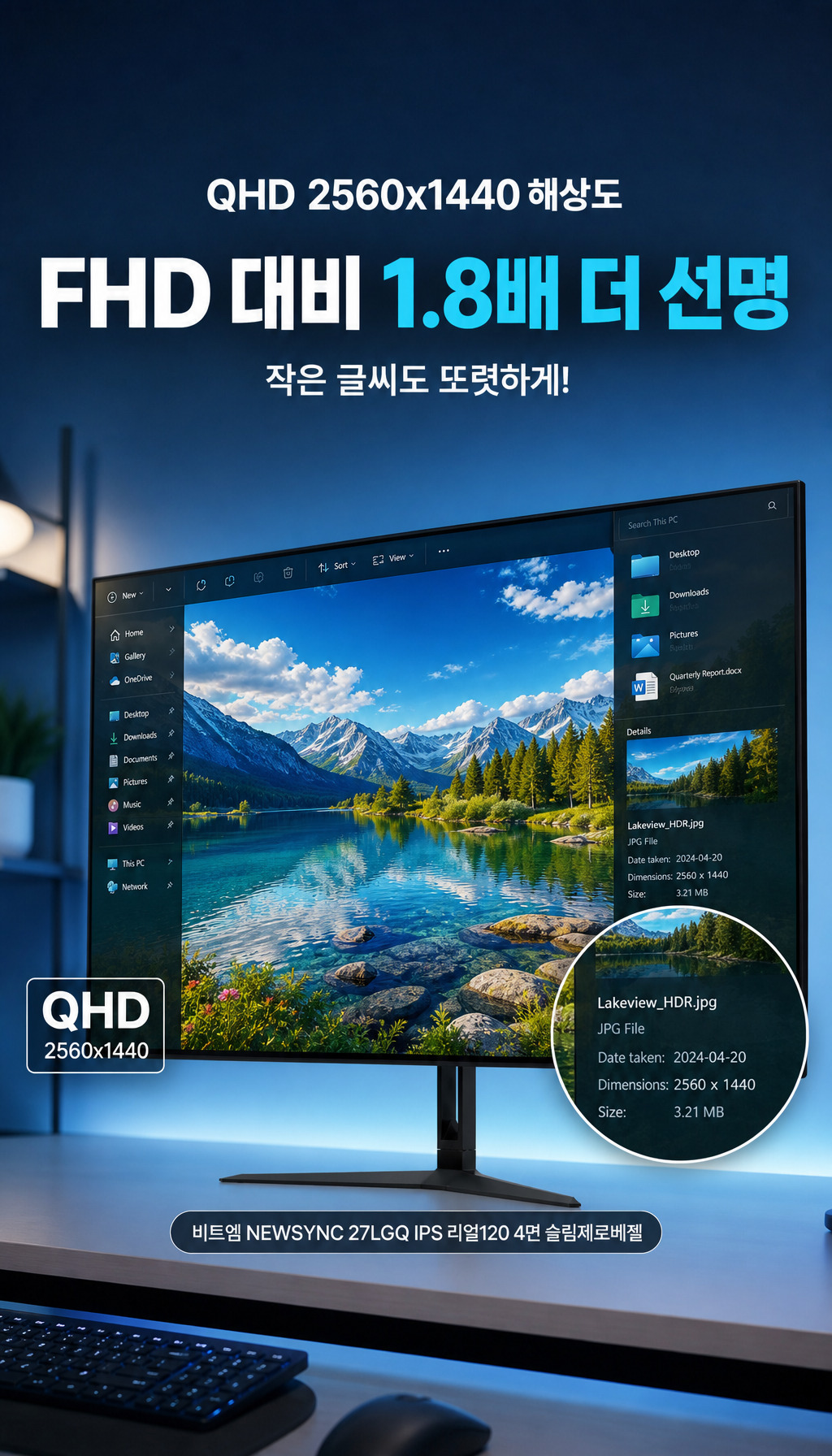 비트엠 Newsync 27LGQ IPS 리얼120 4면 슬림제로베젤 무결점 - 해상도 - QHD의 선명함