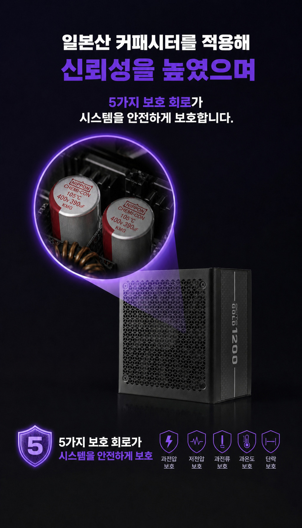 쿨러마스터 ELITE GOLD 1000 ATX 3.1 풀모듈러 - 신뢰성 강화 부품