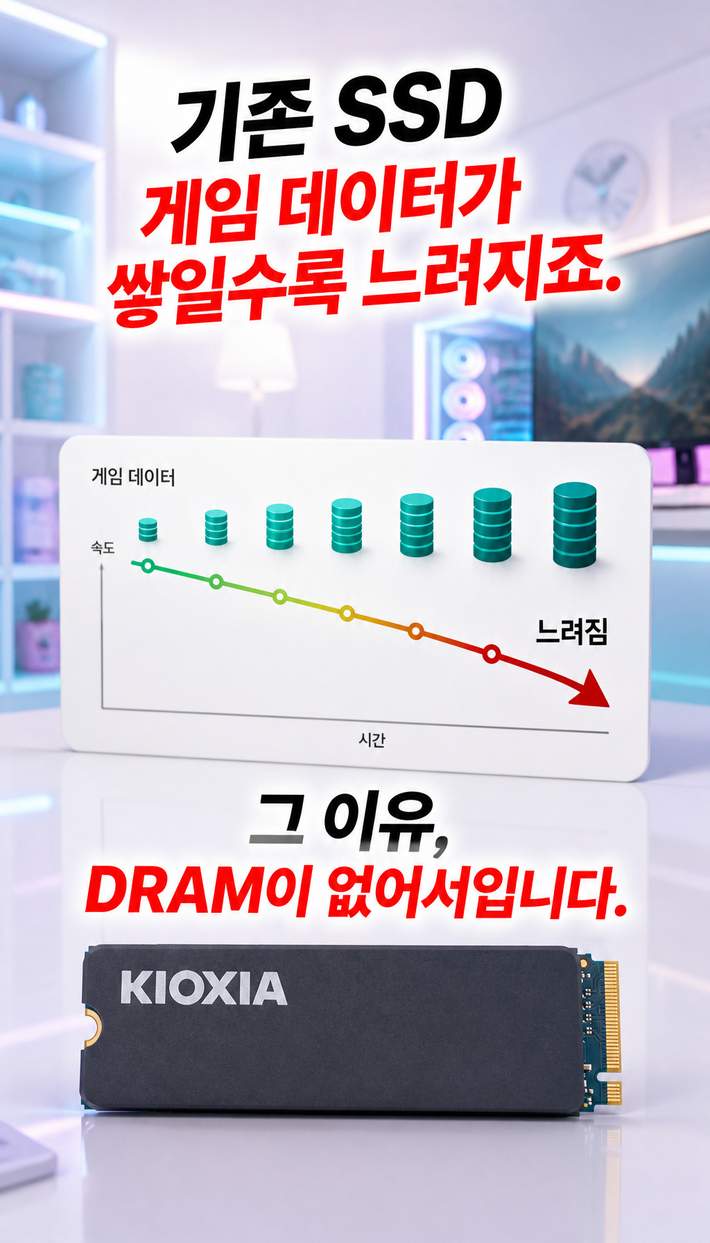 키오시아 EXCERIA 히트싱크 M.2 NVMe (2TB) - 문제의 원인, DRAM 부재