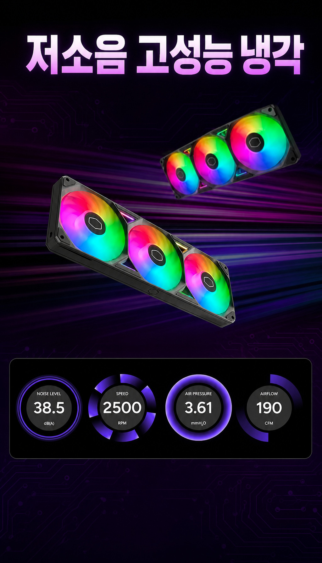 쿨러마스터 MASTERLIQUID 360 ATMOS II LCD - 시클플로우 엣지 팬 3개