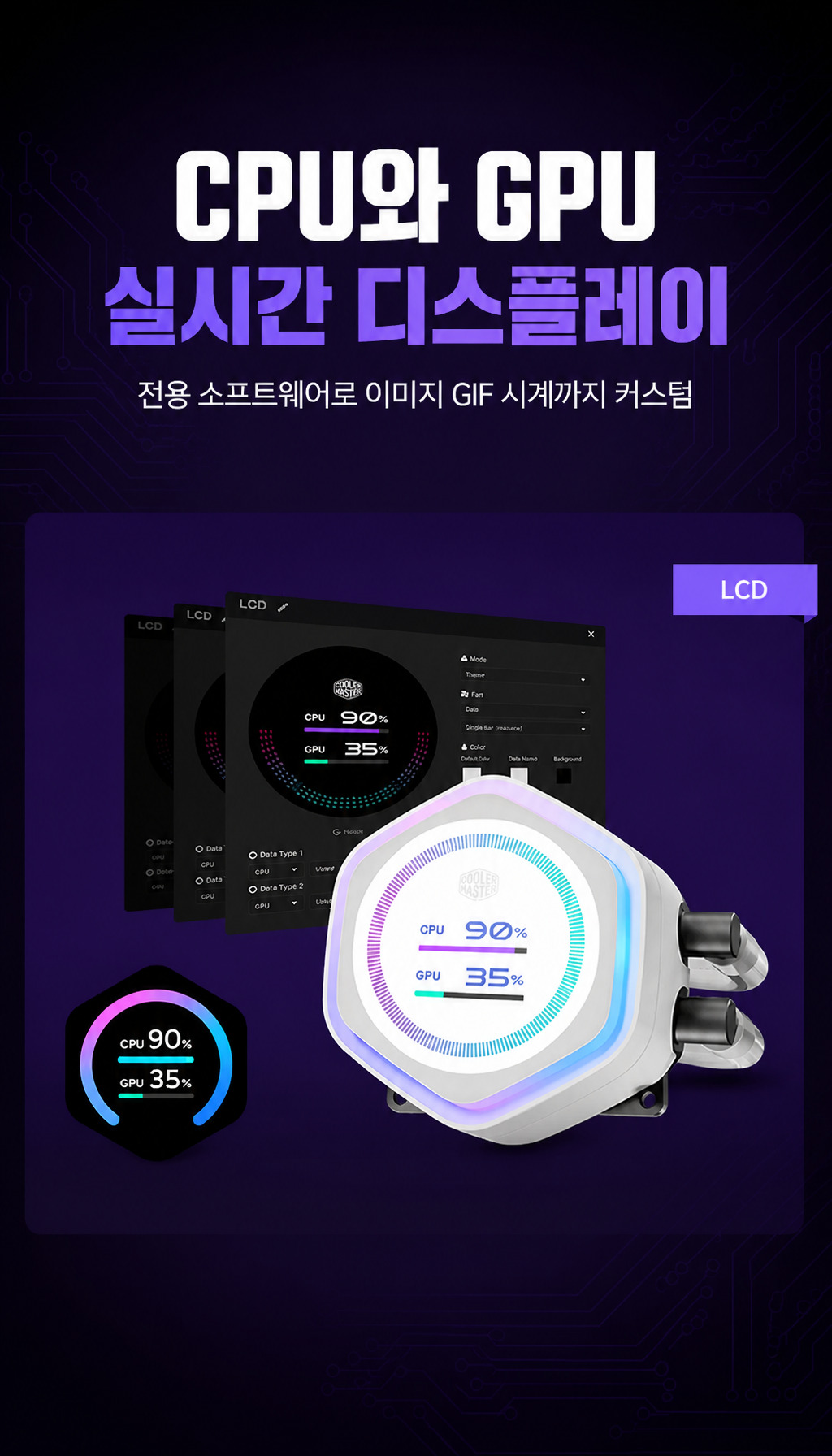 쿨러마스터 MASTERLIQUID 360 ATMOS II LCD - 2.1인치 LCD, 실시간 표시