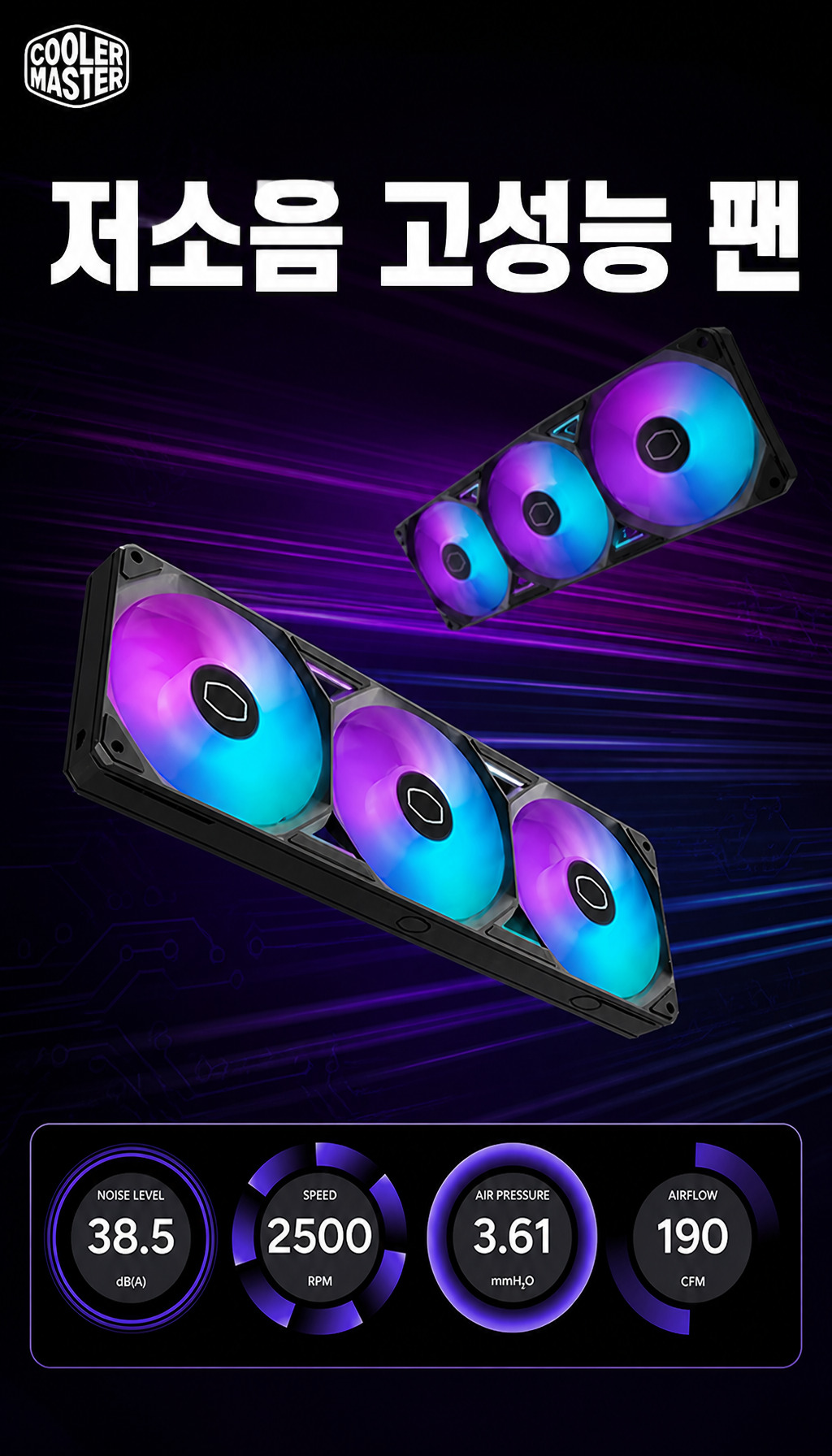쿨러마스터 MASTERLIQUID 360 ATMOS II VRM Fan - ARGB 팬의 냉각과 정숙성