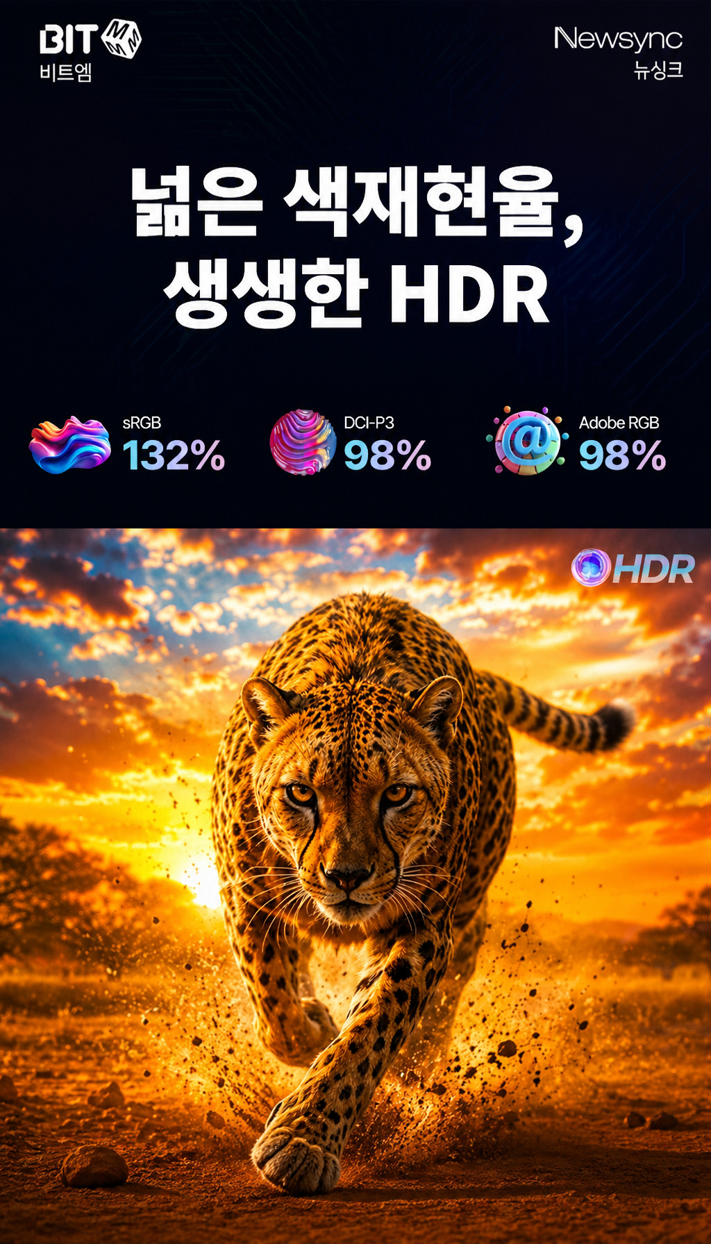 비트엠 Newsync P25G380 Fast IPS AI HDR 400 무결점 - 색재현율과 HDR 장면