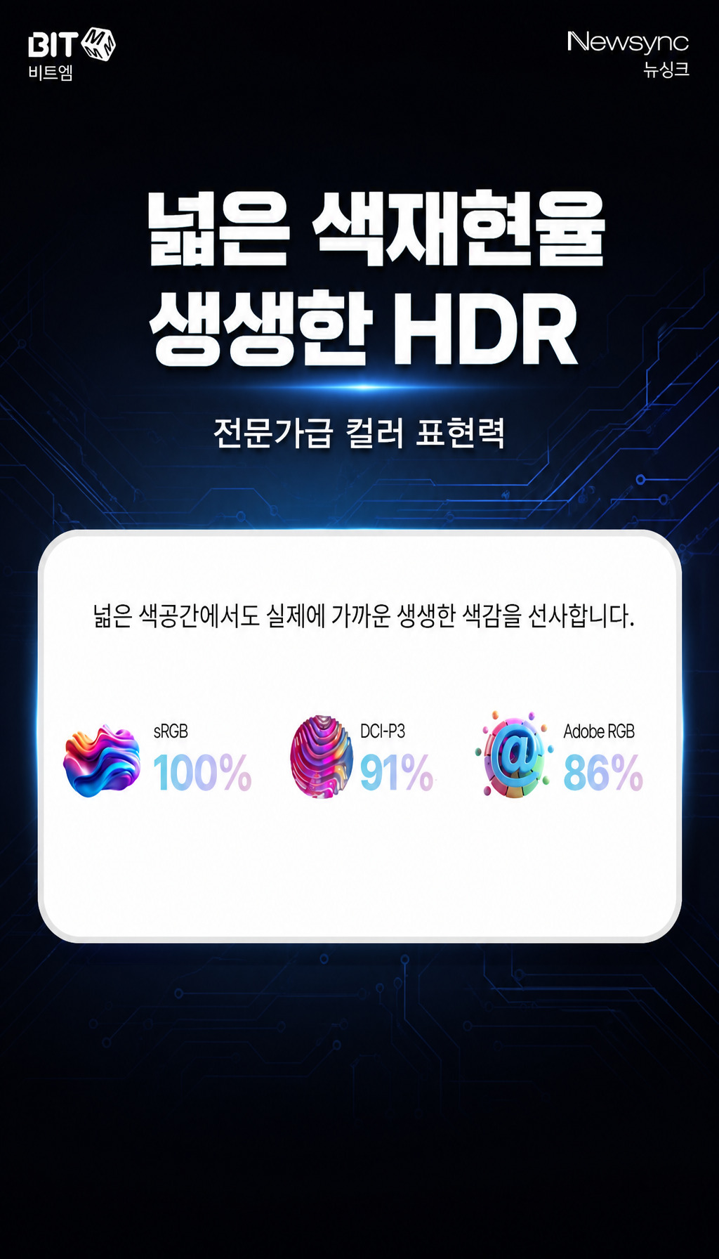 비트엠 Newsync P27U165 나노IPS 게이밍 AI 멀티스탠드 무결점 - 색재현율과 HDR