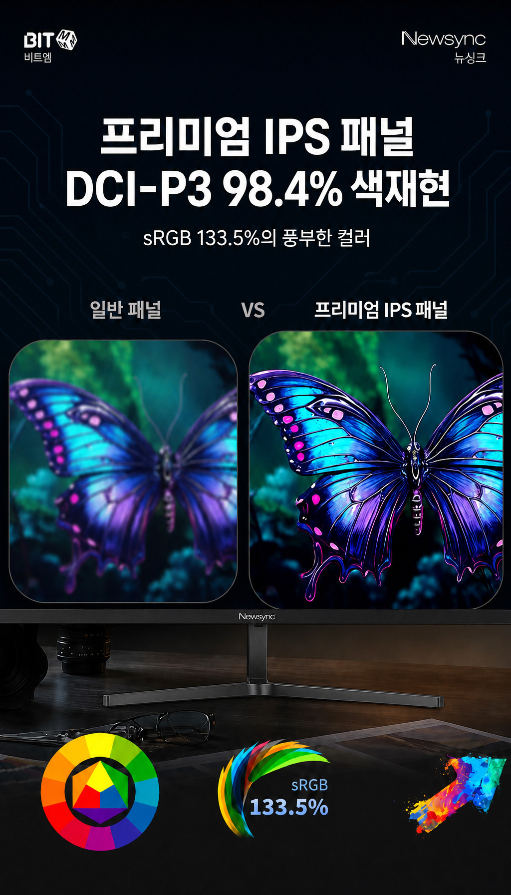 비트엠 Newsync P27UHD IPS 4K HDR 블랙 무결점 - 프리미엄 IPS 패널의 색상