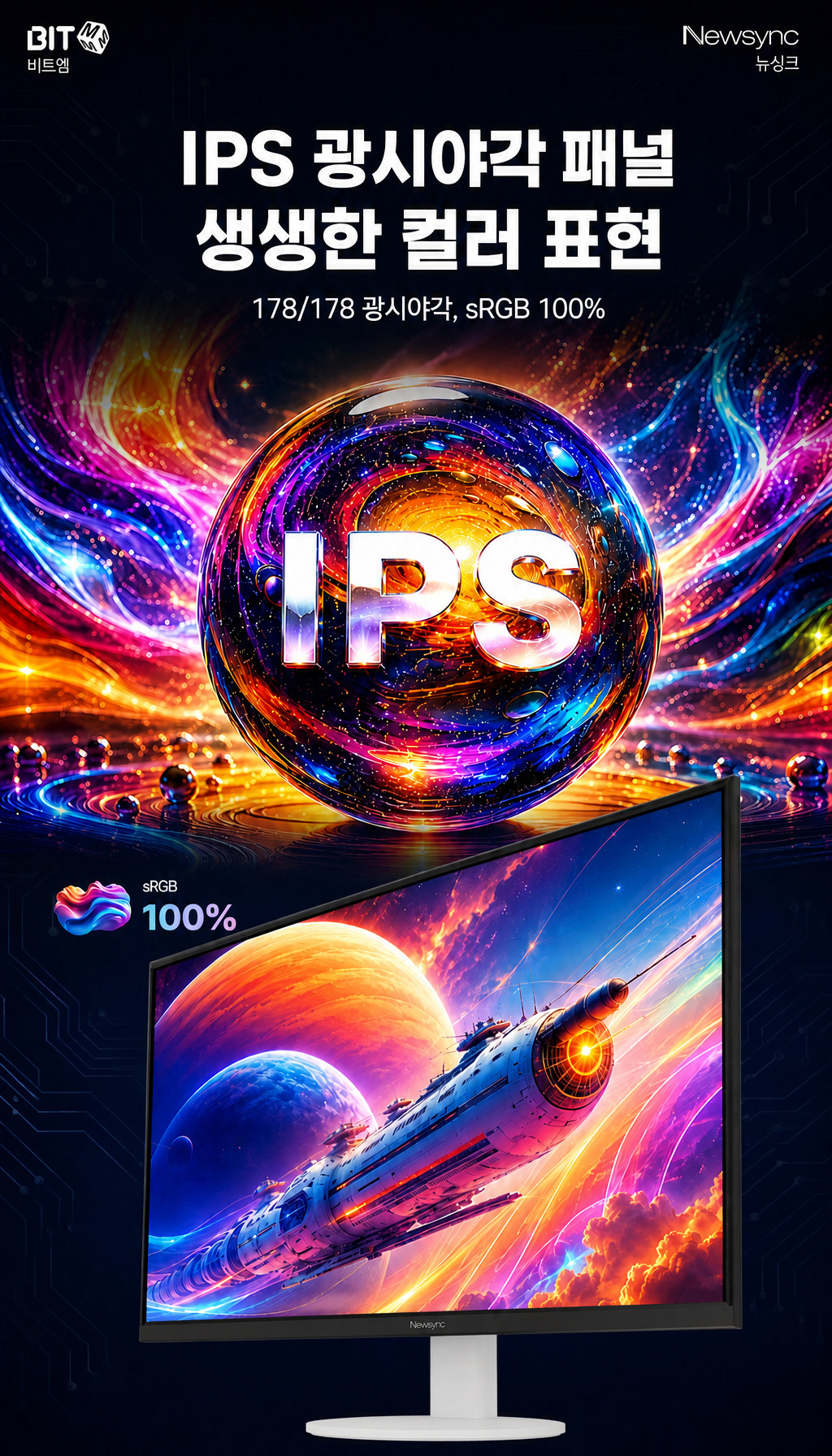 비트엠 Newsync B279F144 IPS 게이밍 HDR 화이트 무결점 - IPS 패널의 시야각과 색
